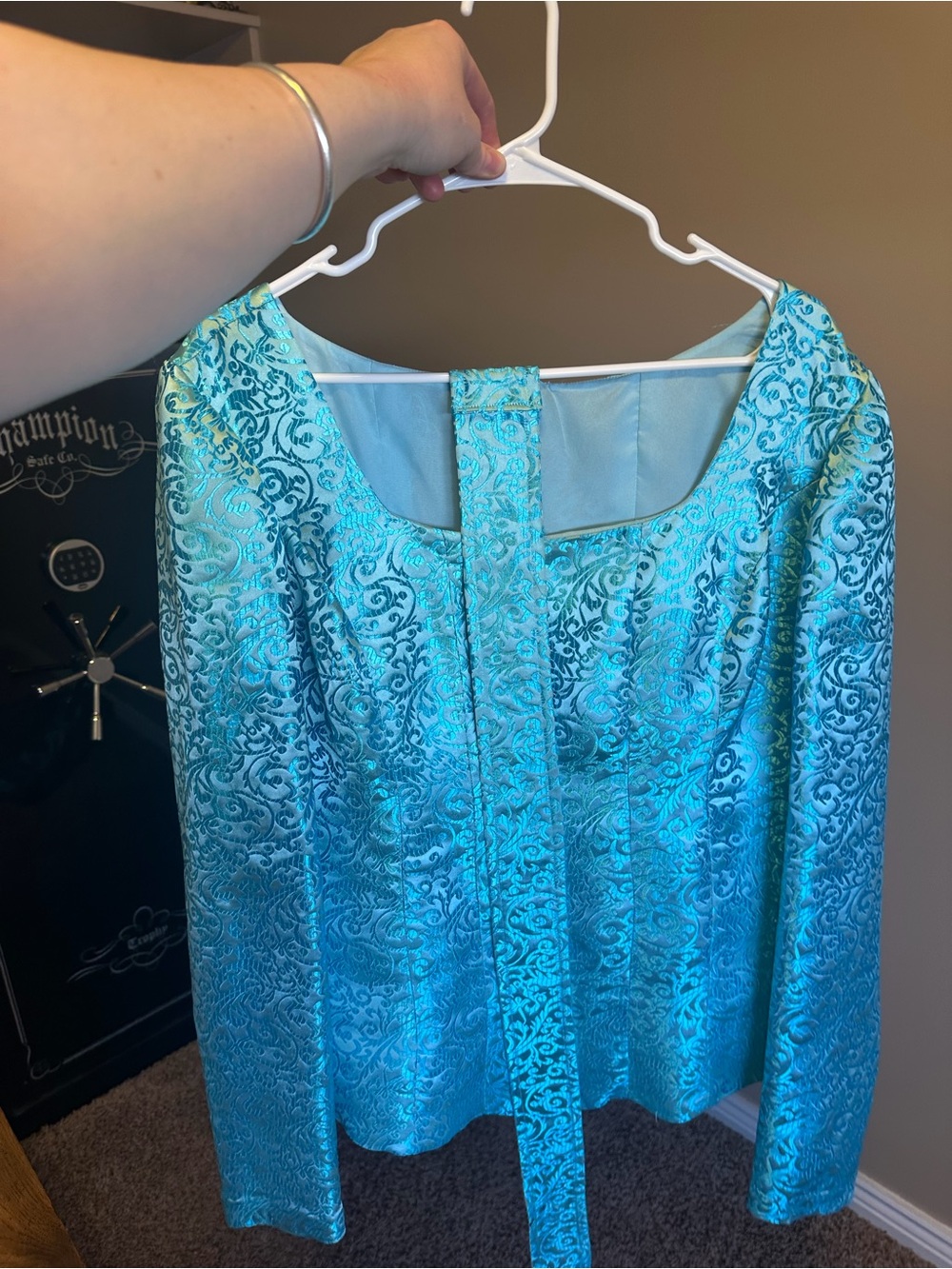 Womens Turquoise Brocade Long-Sleeve with Skirt - Rodeo Queen Attire